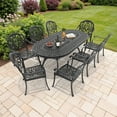 thumbnail image 3 of Hzzkey 9-Piece Oval Cast Aluminum Patio Set , Brown Cushions , Umbrella Hole , Black, 3 of 10