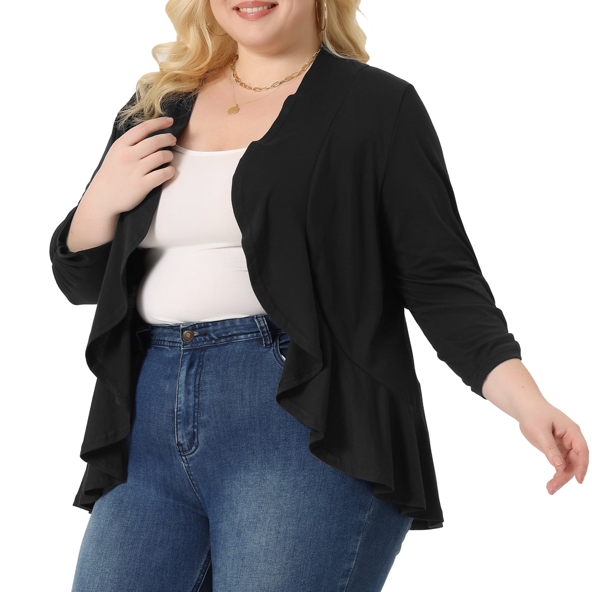 DARING DIVA Women's Plus Soft 3/4 Sleeve Cropped Shrug Bolero Cardigan 1X Black