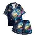 thumbnail image 4 of CAIVO Children Fashion Star Themed Printed Button Down Lapel Short Sleeved Tops Shorts 2 Piece Pajama Sets Nightwear, 4 of 4