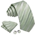 thumbnail image 4 of Barry.Wang Sage Green Silk Ties for Men Sets Woven Pure Striped Formal Necktie Pocket Square Cufflinks Wedding Party 4PCS, 4 of 5