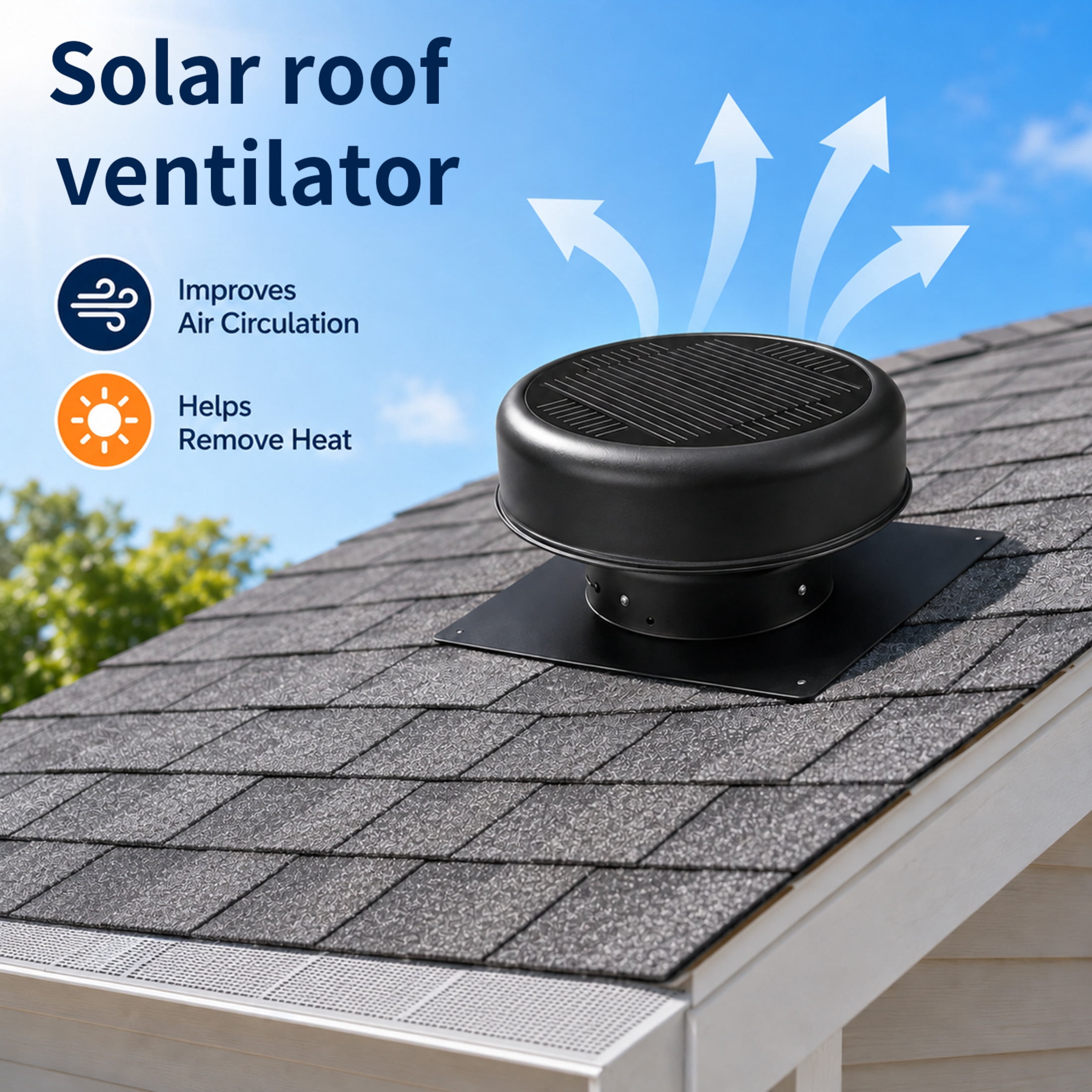 Noble House 12" Flush Mount Round Solar Roof Vent Fan, 30W Dual Power Attic Exhaust Fan for Attic Garage, Black