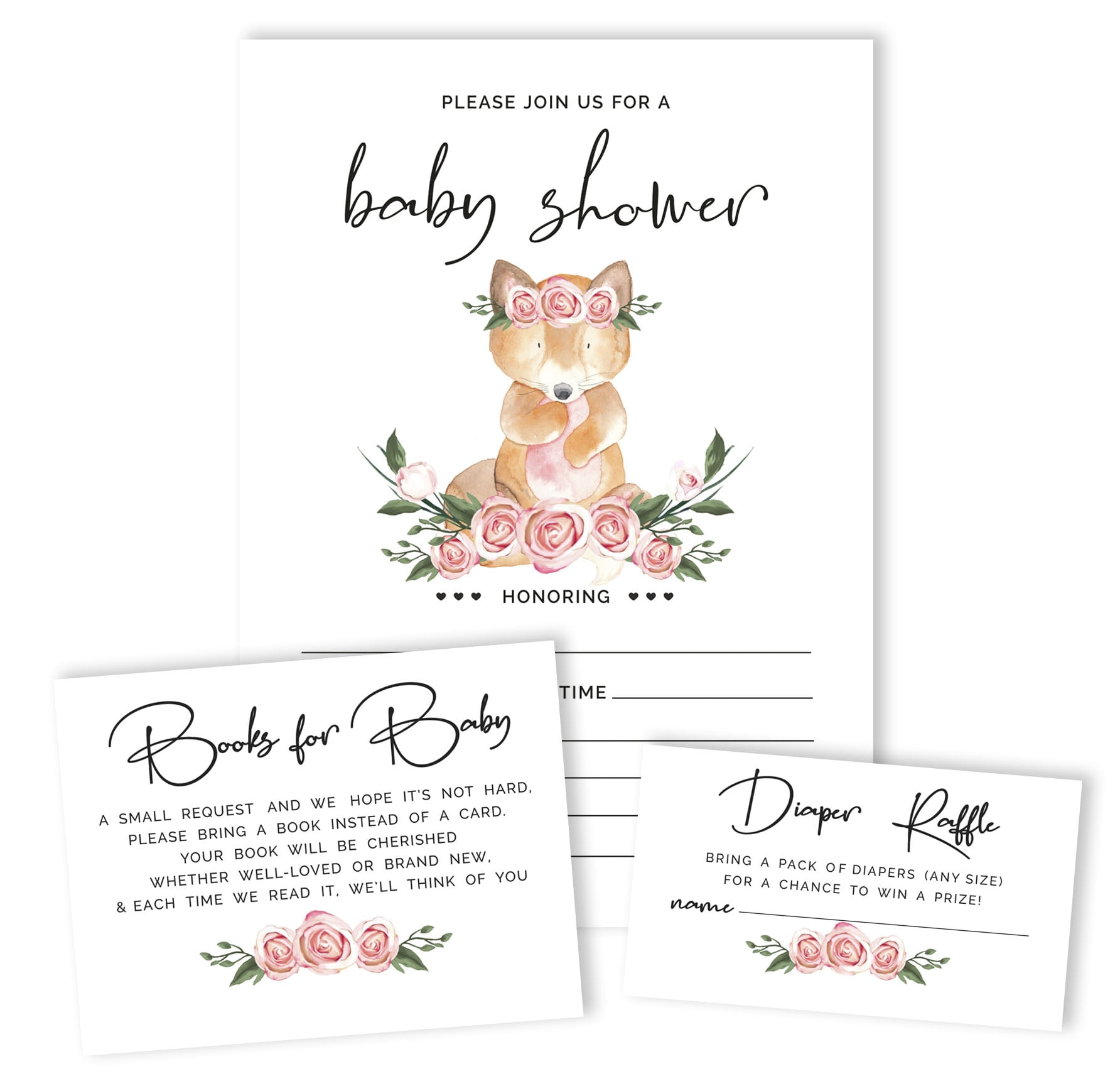 Inkdotpot Set Of 30Fox Jungle Animals Baby Shower Invitations-Diaper Raffle Tickets And Baby Shower Book Request Cards Gender Neutral Invites Its A Boy Its A Girl