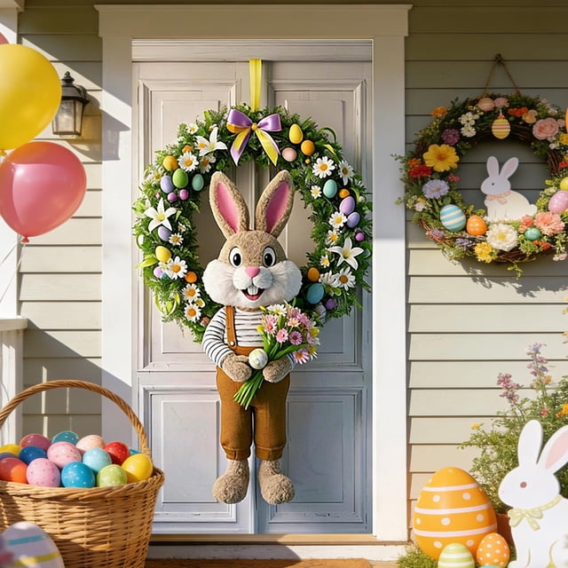 Sokhug Rideau de Porte de Pâques 35,43x70,87 Pouces Imprimé Lapin Œuf Décor pour Porte d'Entrée Mur Multicolore