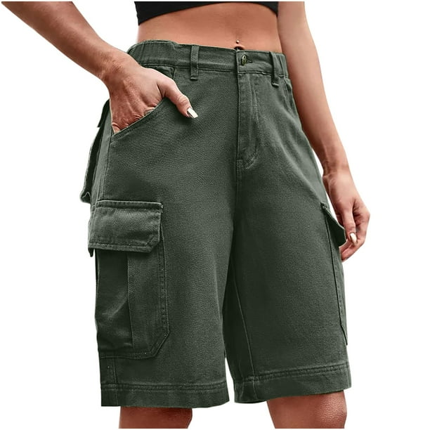 Gibobby pantalones cortos de mezclilla Pantalones cortos de mujer, pantalones cortos casuales de verano, pantalones cortos de cintura media, ropa de calle de moda para mujer (Glauco, M)