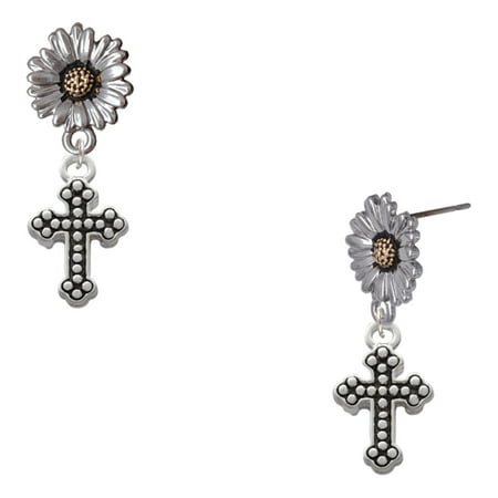 Delight Jewelry Silver-tone Small Botonee Cross with Beaded Decoration – Two-tone Daisy Flower Post Earrings Delight Jewelry Silver-tone Small Botonee Cross with Beaded Decoration – Two-tone Daisy Flower Post Earrings