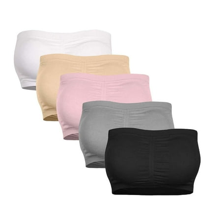 Hontri Comfortable Womens Bras  Bralettes for Women 5 Packs Women s Seamless Bandeau Crop Tube Top Bra Strapless Padded Bralette Multicolor L