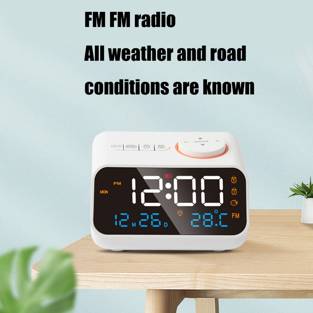 T-HOTLYST Digital Table Clock Bedside Clock with Voice Control Activation Calendar FM Radio, and 4 Color Display Multiple Function