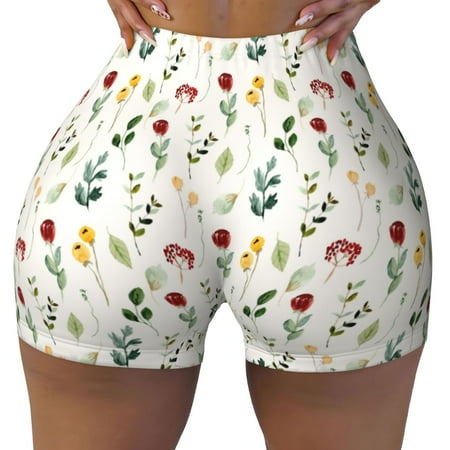 Workout Shorts Women  Mini Flower Watercolor Biker Shorts for Women Running Gym Spandex Shorts Tummy Control