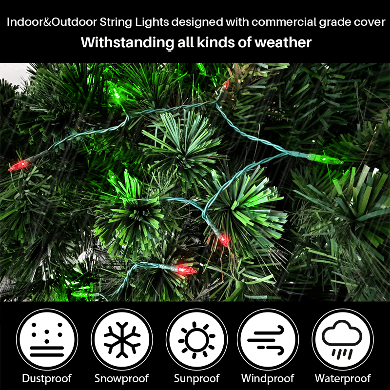 3 Pack 50 LED Outdoor Christmas Lights, 16 FT Mini String Light with 9 Modes & 6 Hour Timer, Waterproof Battery Operated for Indoor Outdoor Patio Garden Party Tree Decoration, Red Green