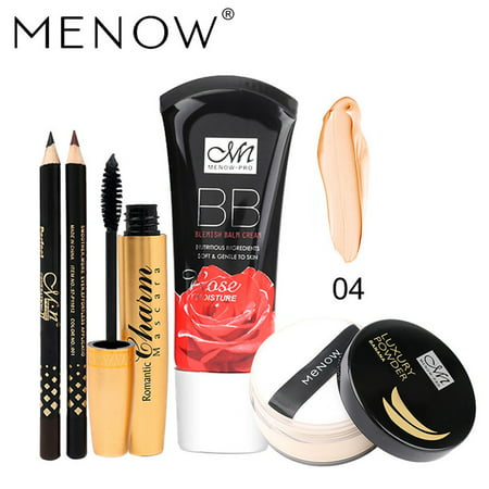 Menow Waterproof Mascara Loose Powder BB Cream 2Pcs Eyebrow Pencil Make Up