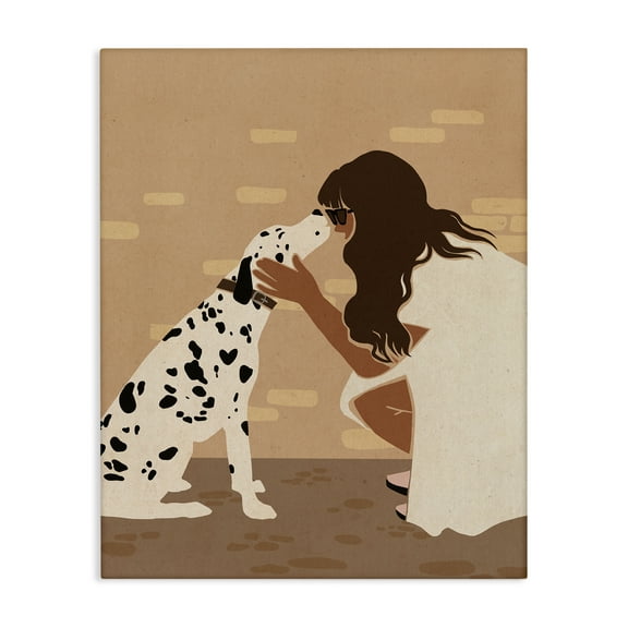 Stupell Industries Girl Hugging Dalmatian People Painting Wrapped Canvas Art Print Wall Art, 16 x 20
