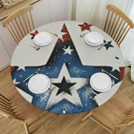 

nygtbtfer 4th of July Round Fitted Tablecloth with Elastic Edge Star American Flag Patio Table Cover Cloth Blue Red Round Tablecloth for Independence Day Party Indoor Outdoor 46-50