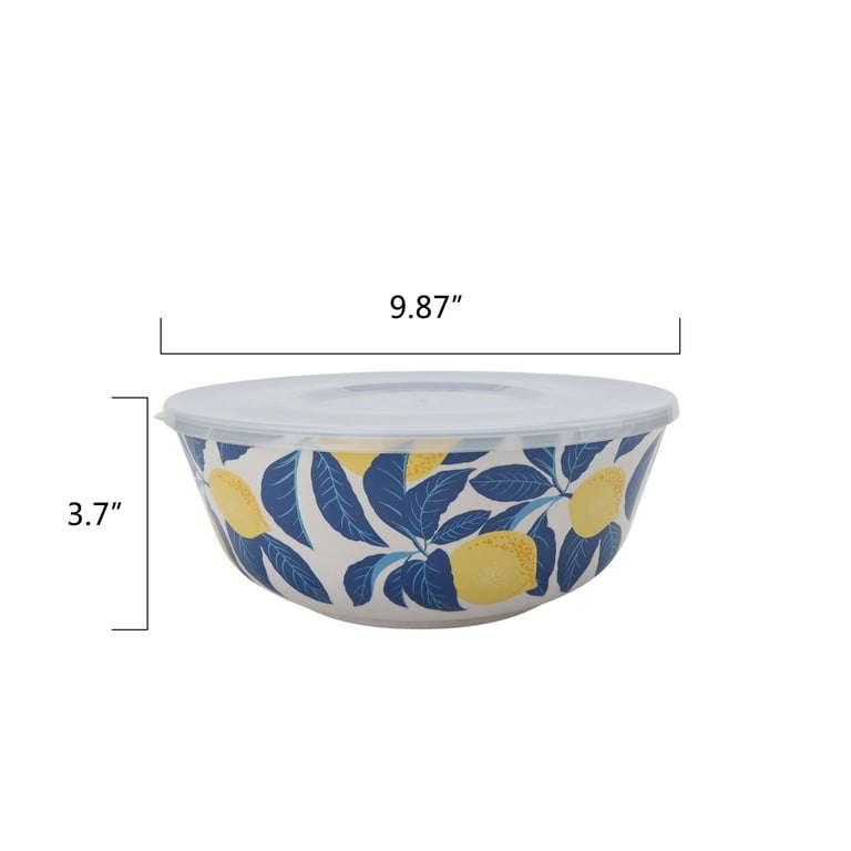 Mainstays Bamboo Melamine 4-Piece Serve Bowl Set - Lemon & Blue
