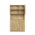 thumbnail image 4 of Storage Cabinet with Doors, Farmhouse Wardrobe Closet Storage with 6 Doors, 1 Open Shelves, and Drawer for Bedroom Living Room Kitchen Entryway, Oak, LJ3878, 4 of 10