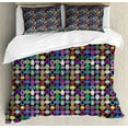 thumbnail image 1 of Geometric Queen Size Duvet Cover Set, Abstract Colorful Figures and Tile of Concentric Oval Shapes on Dotted Background, Decorative 3 Piece Bedding Set with 2 Pillow Shams, Multicolor, by Ambesonne, 1 of 3