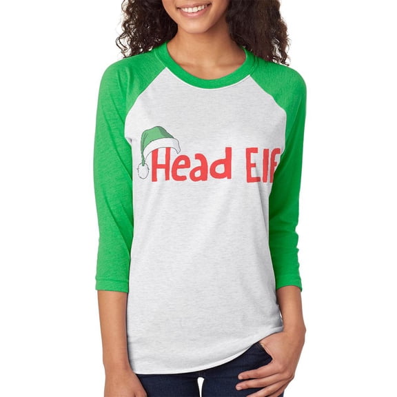 Christmas Head Elf Unisex Raglan T Shirt Irish Green 2XL