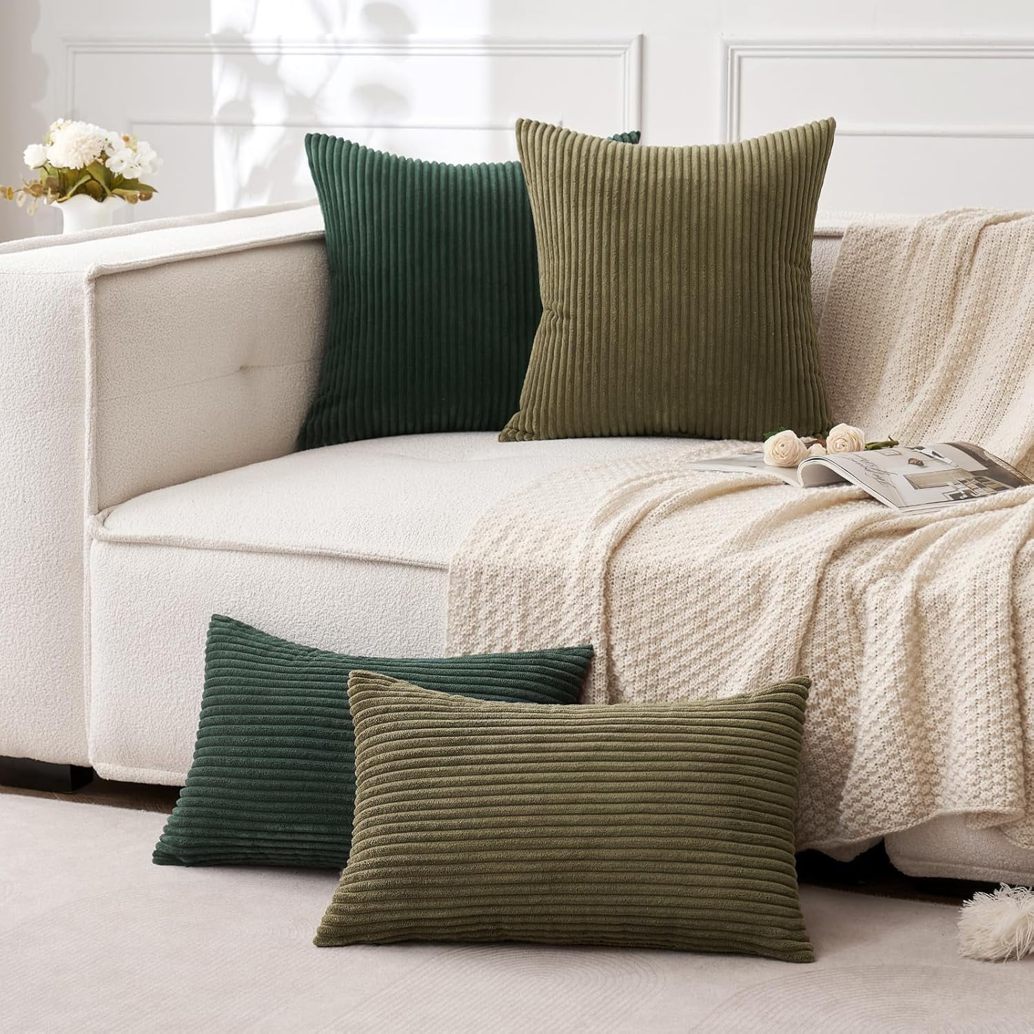 Wehilion 2pcs Throw Pillow Covers Set Cushion Cases Pillowcases for Sofa Bedroom Car Corduroy Soft Soild Decorative Square Christmas