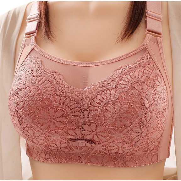 Crunowin Women's Bra, Wire Free Comfort Plus Size Push Up Fashion Lace Everyday Underwear Watermelon Red 40