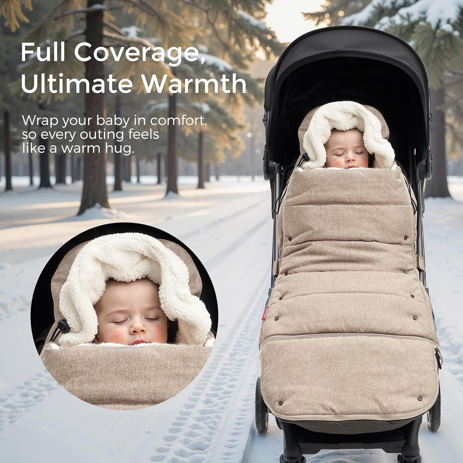 Momcozy Stroller Footmuff Universal | Easily Attaches to Most Strollers | Ultra-Plush,Weather-Proof | Deluxe Warm Stroller Bunting Bag | Extendable Stroller Cover for Winter | Adjustable Buckle,Khaki