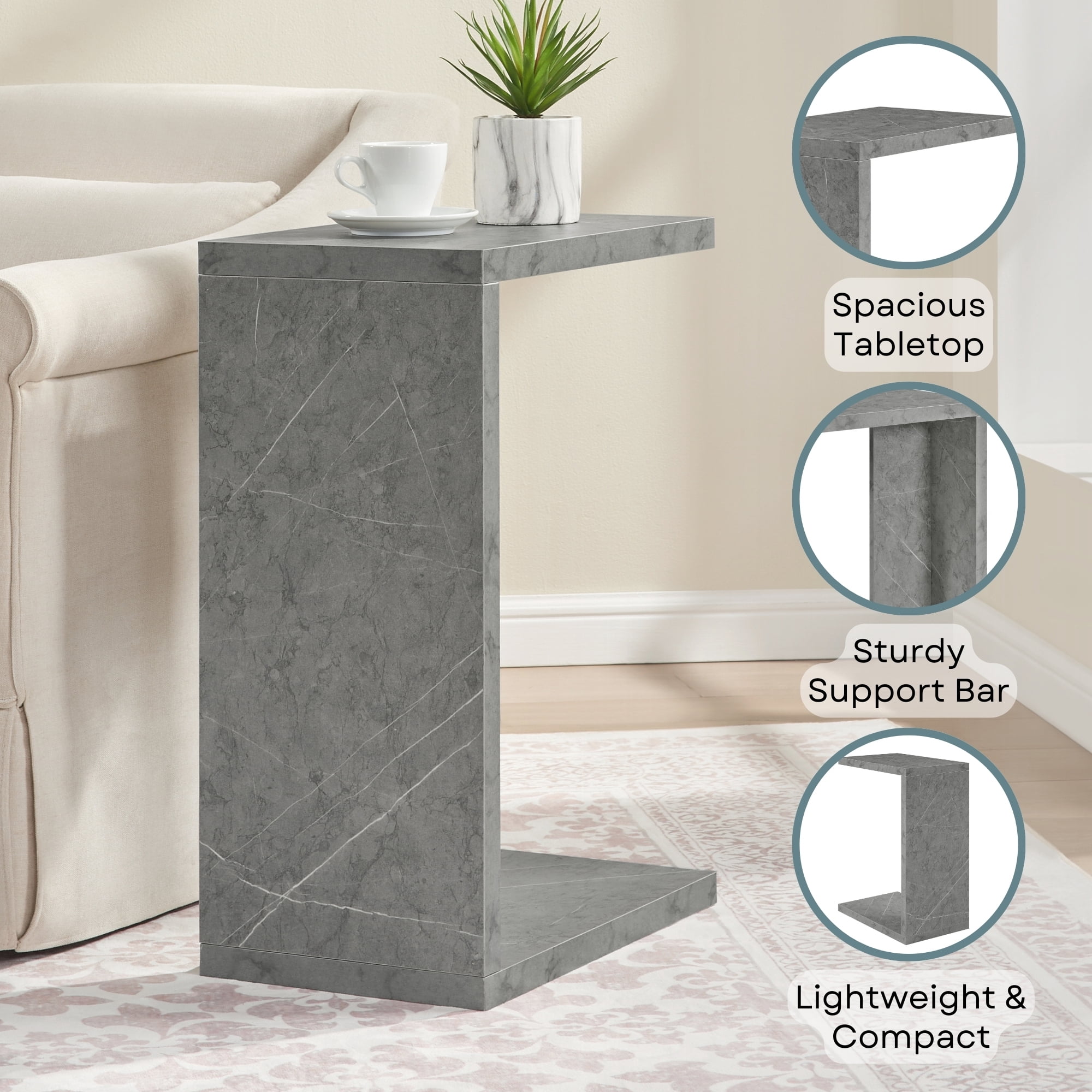Convenience Concepts Northfield Admiral C End Table, Gray Faux Marble