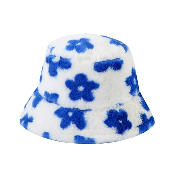 Bucket Hats Winter Warm Cute Flower Printing Bucket Cap Faux Warm Folding Most Soft Fisherman Cap Bucket Hats winter hats