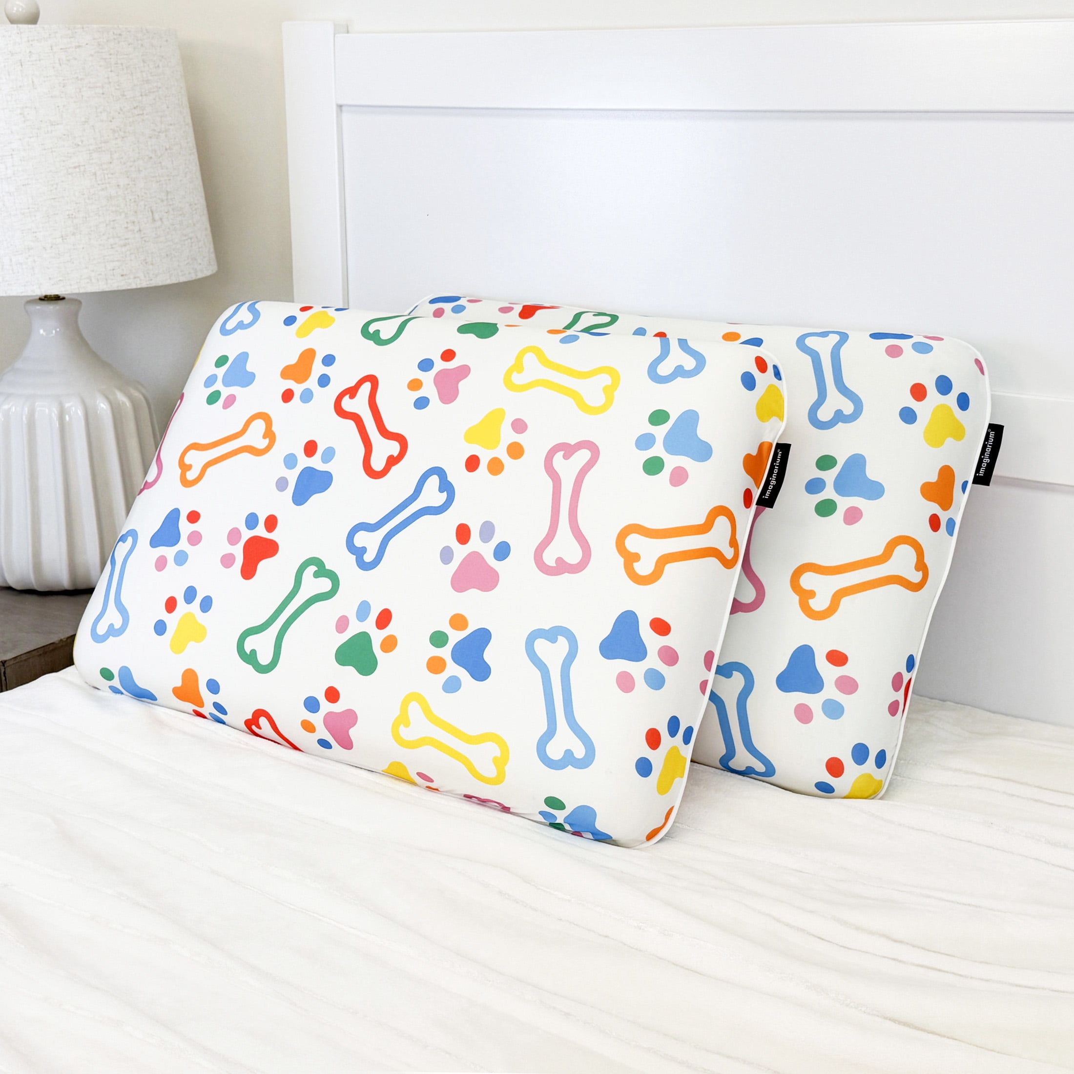 Imaginarium Memory Foam Fun Pillow for Kids and Adults with Cool-to-the-Touch Cover, Standard/Queen, Dog Bones, 2 pack