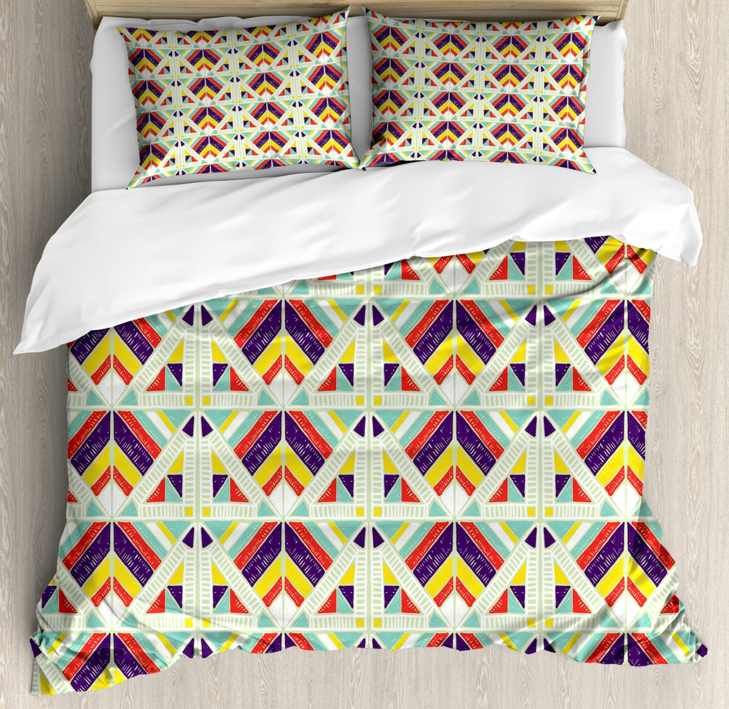 Ethnic Duvet Cover Set Queen Size, African Pattern with Geometric