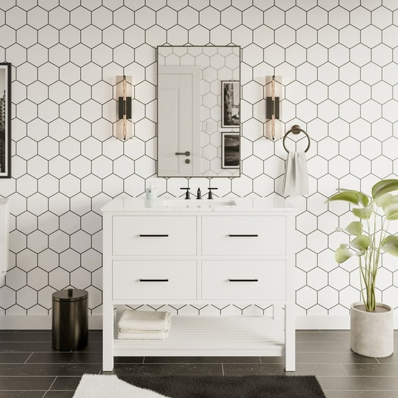 Hudson 42-inch Bathroom Vanity (Engineered Marble/White)