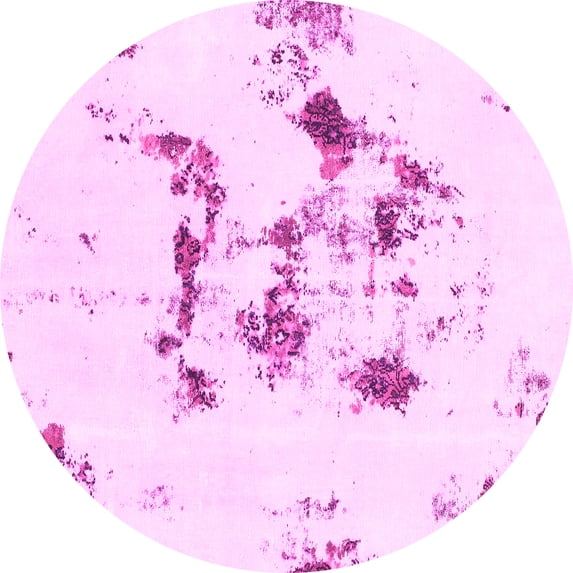 Ahgly Company Indoor Round Abstract Pink Modern Area Rugs, 7' Round