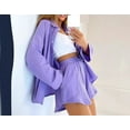 thumbnail image 2 of Maean Women's Outfit 2 Piece Long Sleeve Button Shirt Tops and Baggy Drawstring Shorts Lounge Sets Tracksuit, 2 of 6