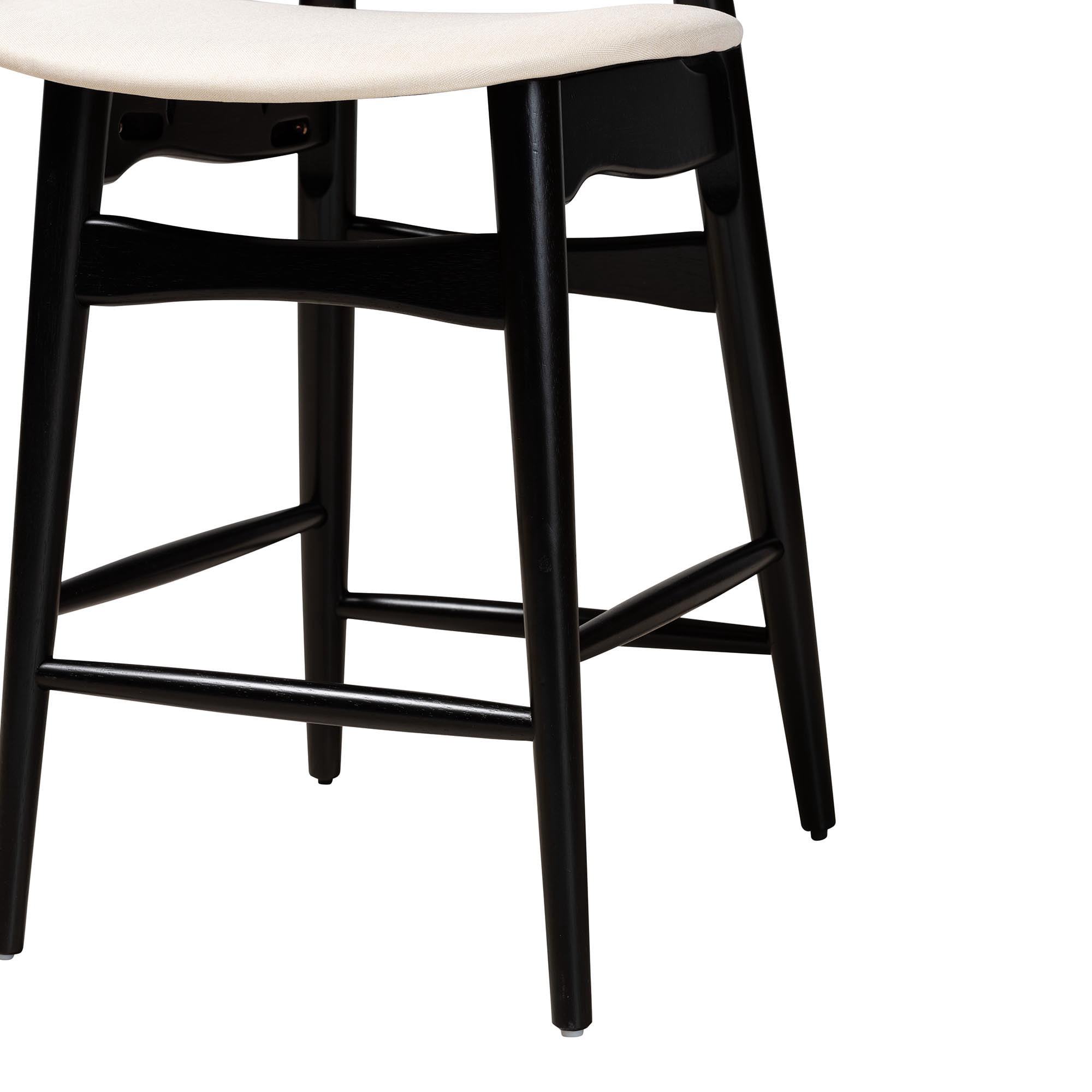 Baxton Studio Tarana Mid-Century Modern Cream Fabric and Black Finished Wood 2-Piece Counter Stool Set