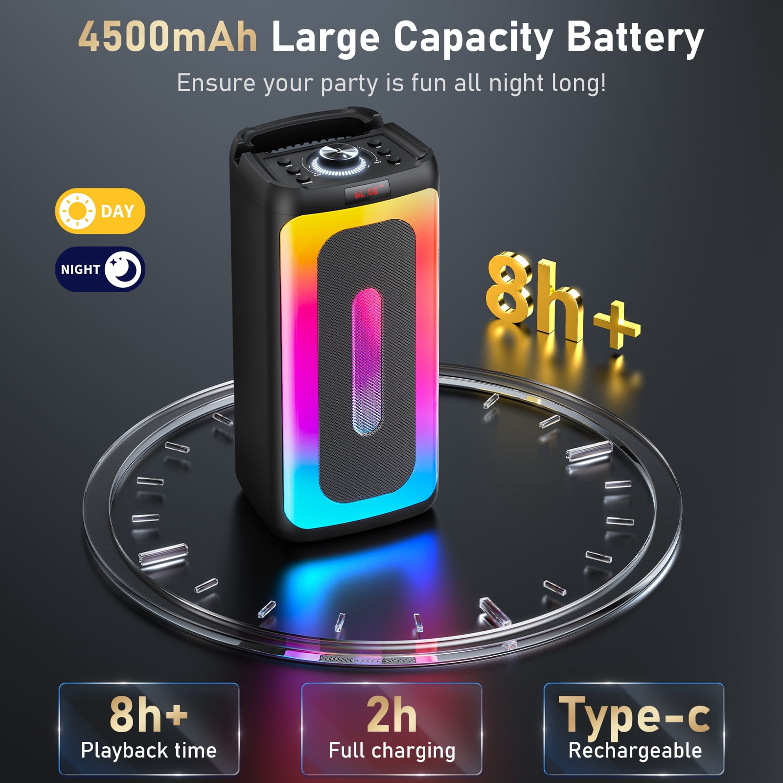 JYX Party Speaker, Portable Bluetooth Speaker with Rgb Lights, Home Party Speaker System for Outdoor