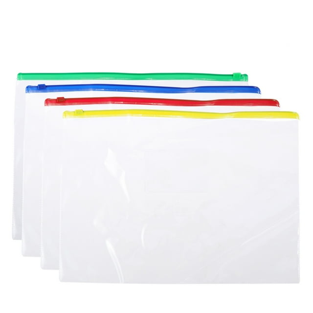 40Pcs A5 File Pockets PVC Plastic Zipper File Bags Documents Organizer Pouch 24x18cm (Red Yellow Blue Green)