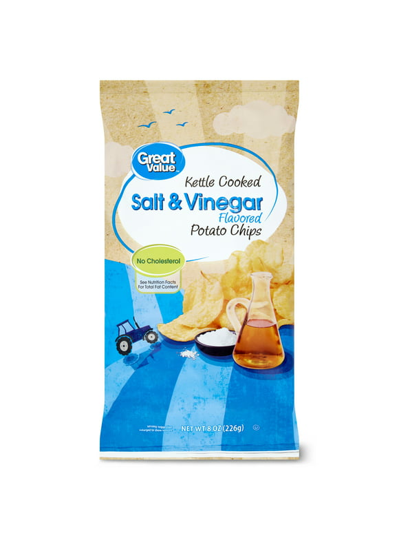 Great Value Kettle Cooked Salt and Vinegar Flavored Potato Chips, 8 oz