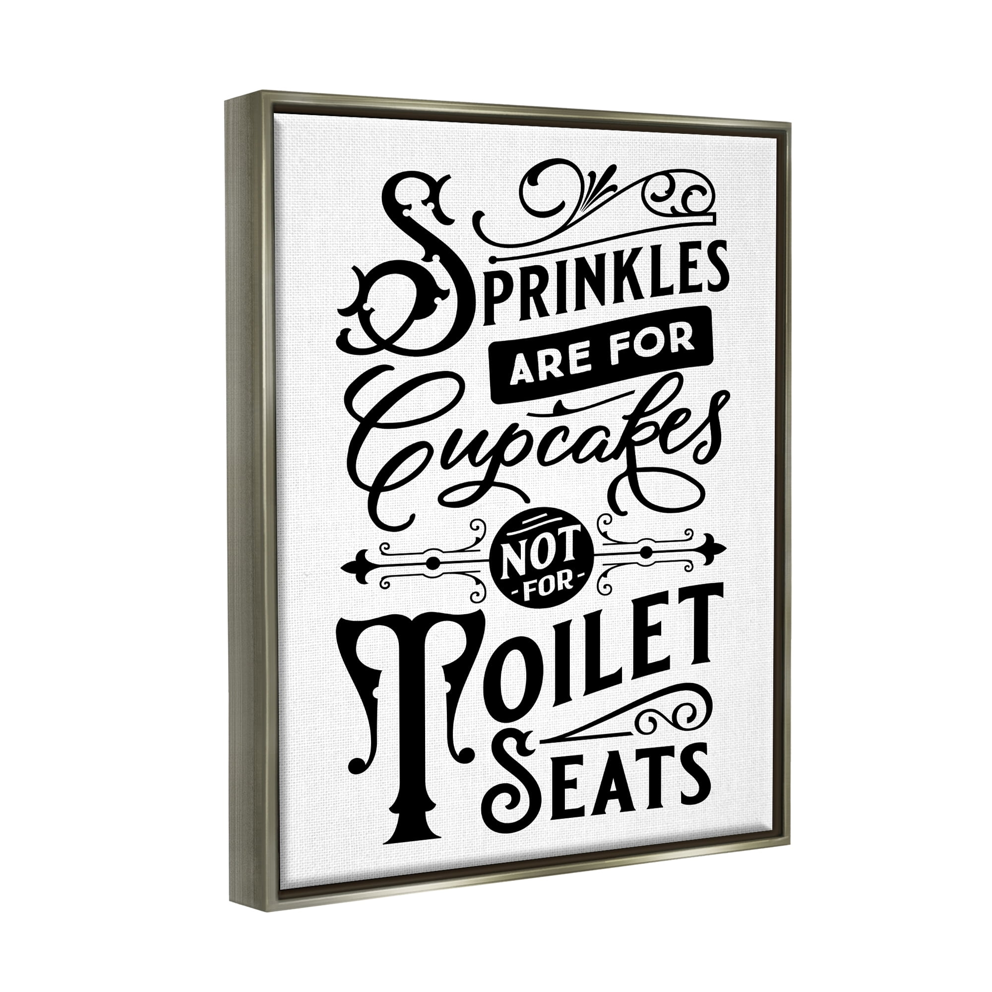Stupell Industries Humorous Bathroom Toilet Seat Phrase Vintage Typography Graphic Art Luster Gray Floating Framed Canvas Print Wall Art, Design by Lettered and Lined