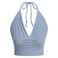 thumbnail image 3 of ZHOGXU Camisole For Women Halter Neck Tank Tops Solid Color V Neck Hollow Out Knit Boho Comfortable Stretchy Slim Fit Vest For Daily Wear,Blue,S, 3 of 3