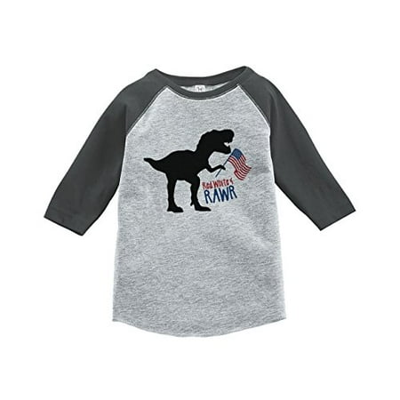 

Custom Party Shop Kids Dinosaur 4th of July Grey Baseball Tee