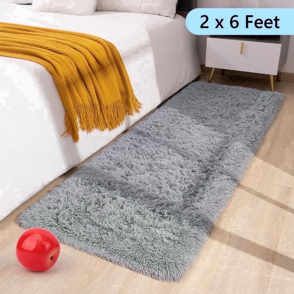 Tripumer Bedside Rugs Furry Area Rug 2 x 6 feet Shaggy Indoor Floor Carpet Runner Rugs for Living Room Bedroom Home Decor Gray