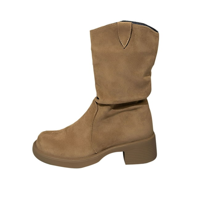 RXMEKW Bottes d'Hiver pour Femmes, Bottines Courtes avec Plis et Talon Bas pour Tenue Décontractée
