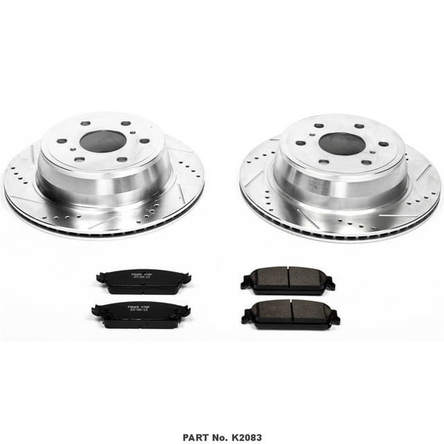 Power Stop K2083 Brake Kit 1-Click Brake Kit Carbon Fiber Ceramic Brake Pads; 13.58 Inch Silver Zinc Plated Cross-Drilled And Slotted Rotor; With Rotor/ Brake Pad/ Hardware
