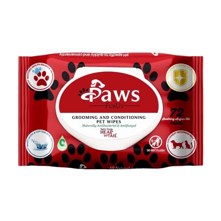 PawsFurUs All-Natural Pet Wipes - Total Care for Dogs & Cats - Antifungal, pH Balanced, Moisturizing (72 ct)
