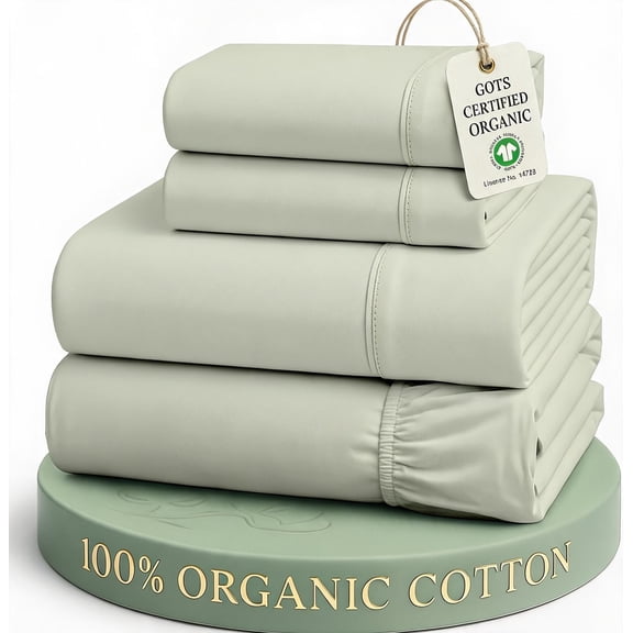 Full Size Organic Cotton Percale Sheet Set with Pillowcases Mineral Color