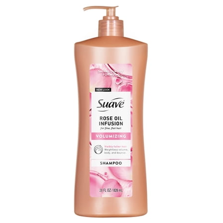 Suave Rose Oil Infusion Volumizing Shampoo for Fine, Flat Hair, 28 FL OZ Pump