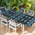 thumbnail image 2 of Navy Blue Boho Table Cloths for 8 Foot Rectangle Tables, Geometric Vintage Abstract Art Ethnic Tribe Patio Waterproof Elastic Fitted Tablecloths, Washable Rectangular Table Cover for Camping, 2 of 8
