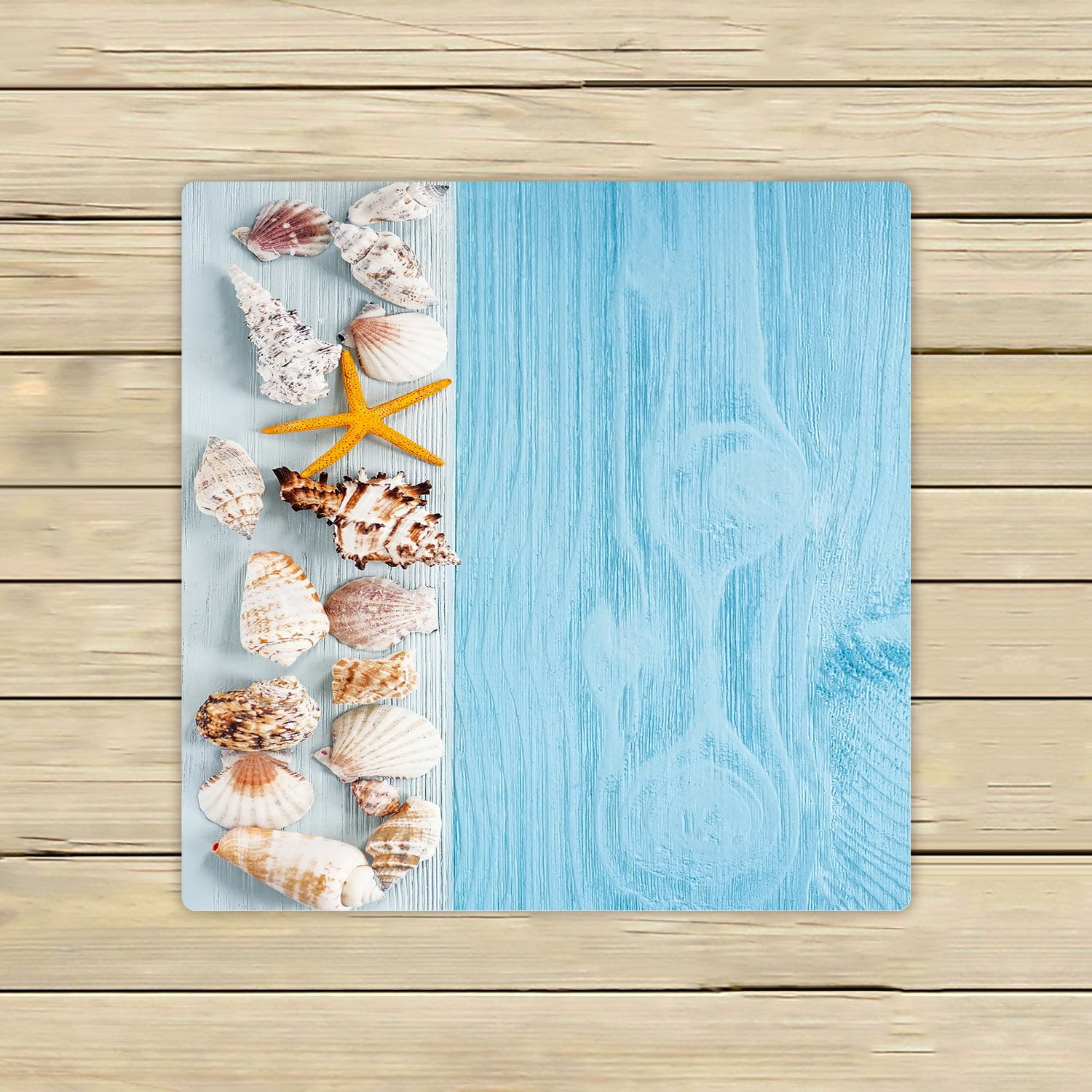 PHFZK Ocean Beach Theme Towel, Starfish and Seashells on Blue Wooden