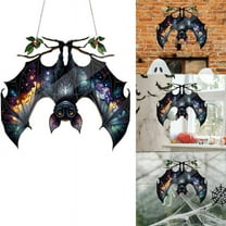 Halloween Bat Stained Glass Suncatcher Window Hanging Acrylic Wall Art Decoration Ghosts Festival Colorful,B