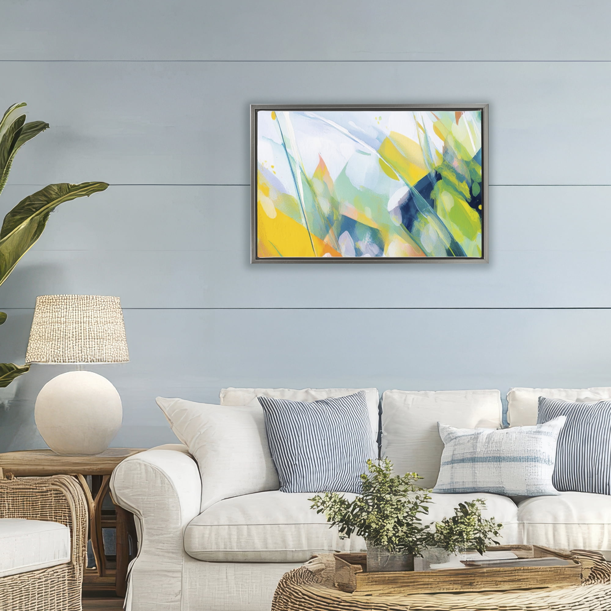 Stupell Industries Sea Oats & Ocean Breeze Abstract Gray Framed Floater Canvas Wall Art, design by Chromatic Storm Studio