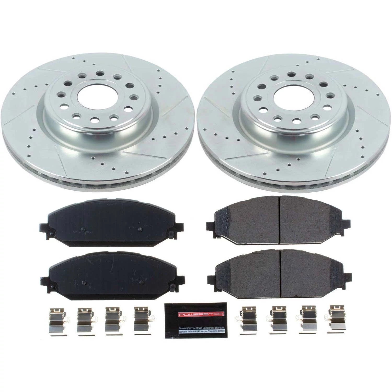 PowerStop Front Z23 Evolution Sport Carbon-Fiber Ceramic Brake Pad and Drilled & Slotted Rotor Kit Fits: Select Models K8183