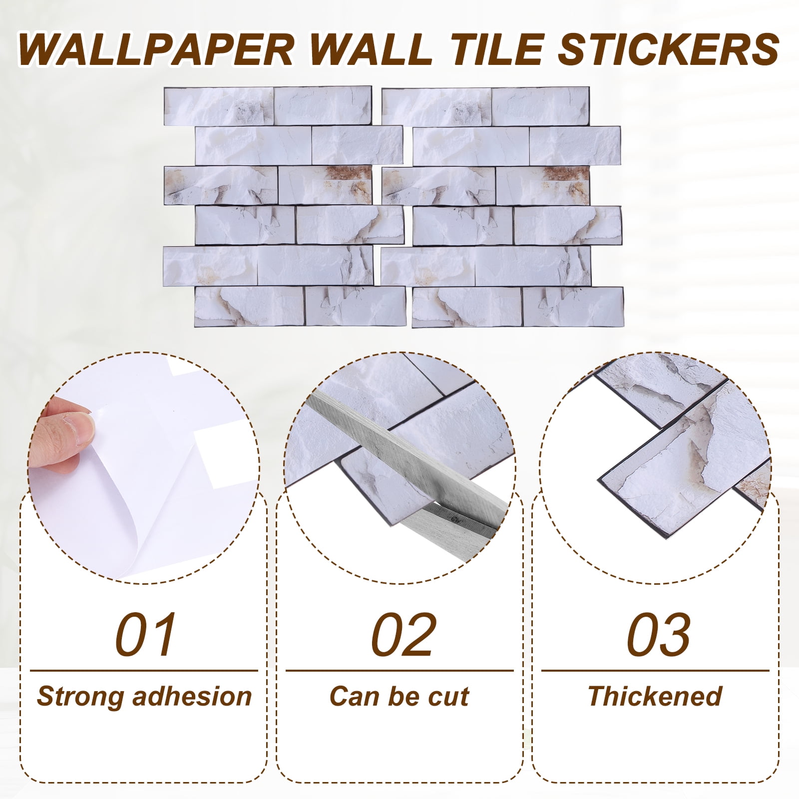Uxcell 10Pcs Peel and Stick Backsplash Tiles 10.6" x 10.6" 3D Thickened Stone Texture Self-Adhesive Tile Stickers Wallpaper Wall for Kitchen Bathroom Bedroom, Beige Yellow