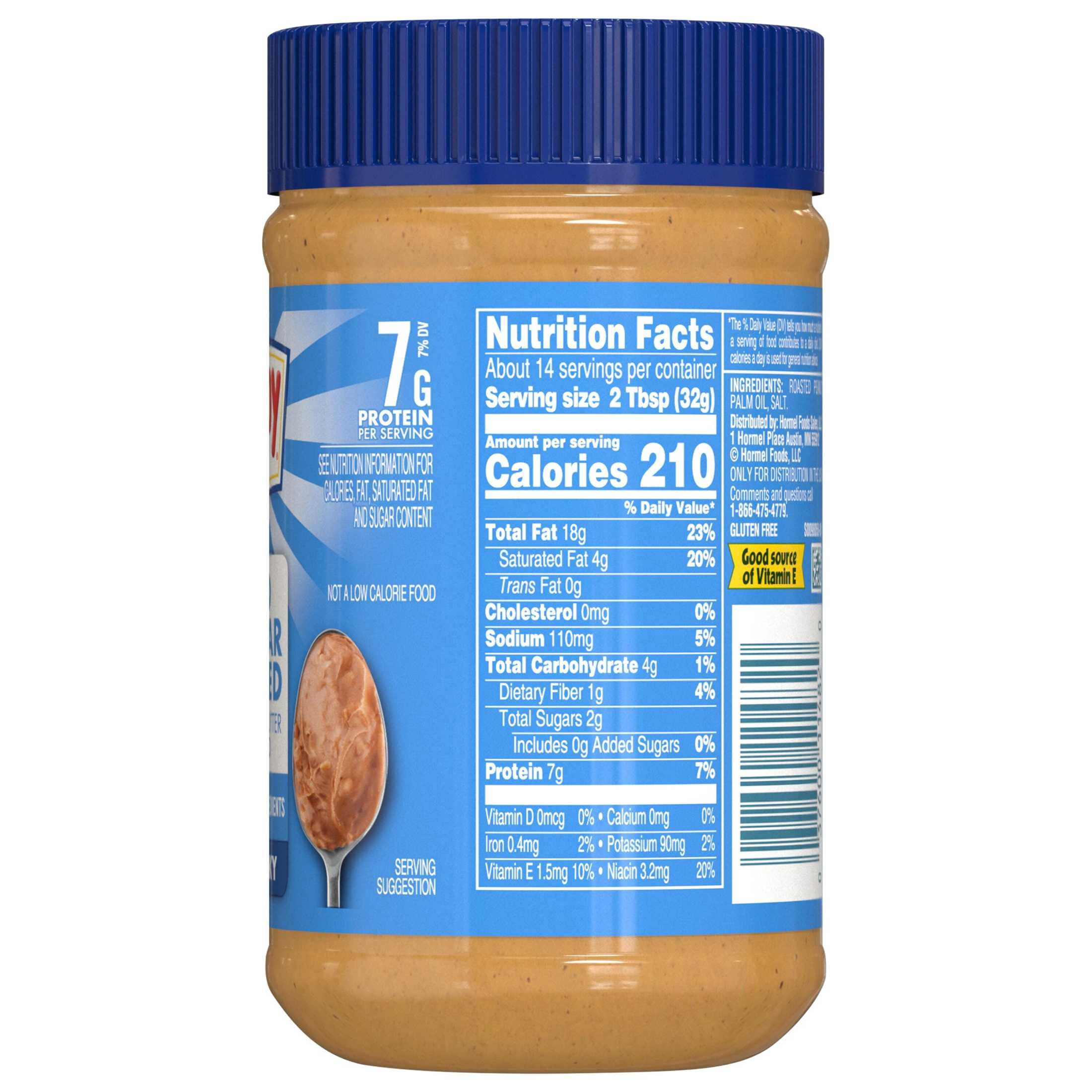(4 pack) SKIPPY Chunky Peanut Butter Spread No Sugar Added, 7 g Protein Per Serving, Shelf-Stable, 16 oz Plastic Jar